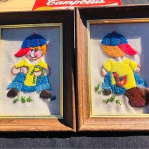 Two Hand embroidered boys, front and back.‎ Framed